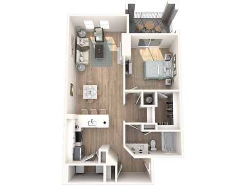 Floor plan for 1 bed, 1 bath